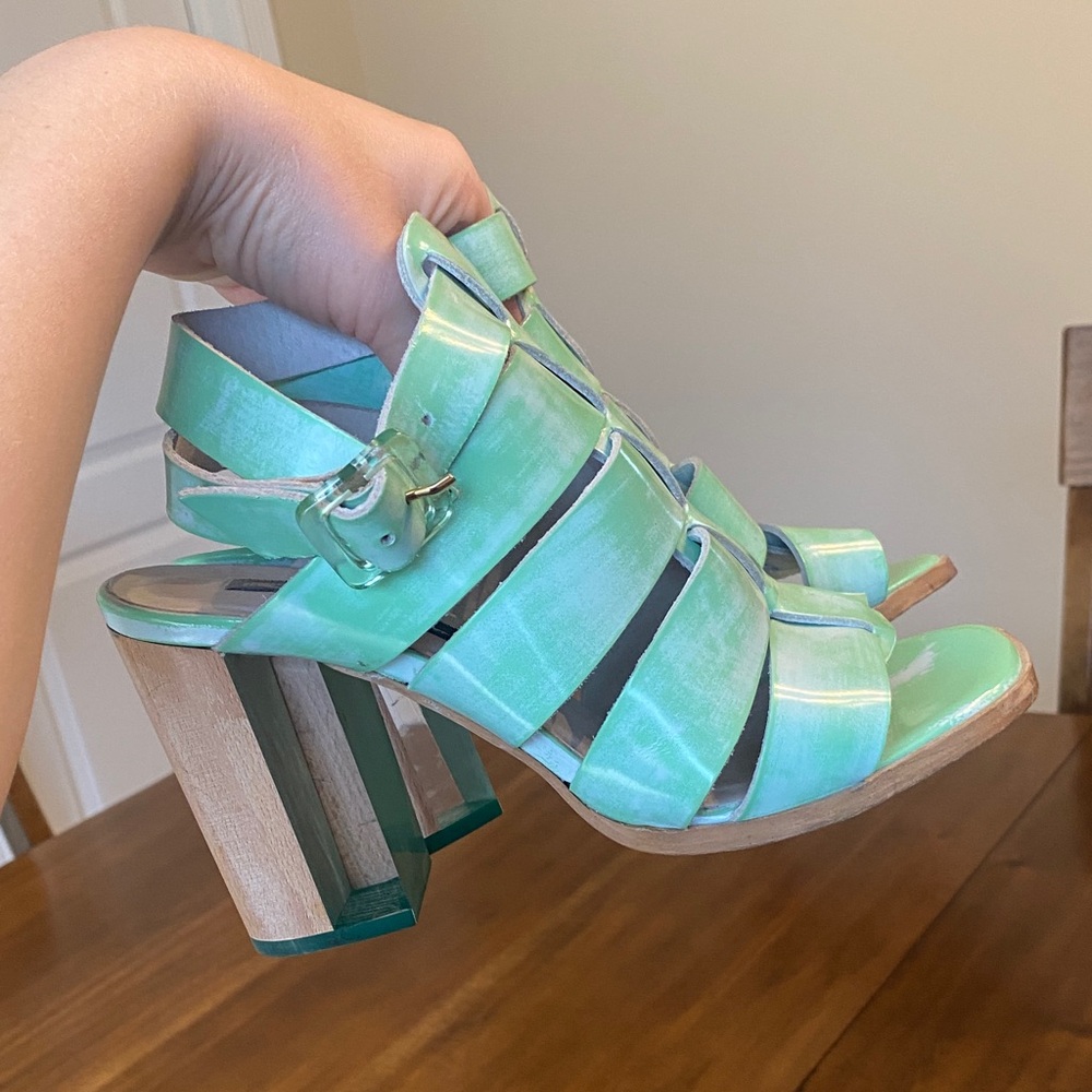 Miista Old Stock Green Sandals with Lucite Heel